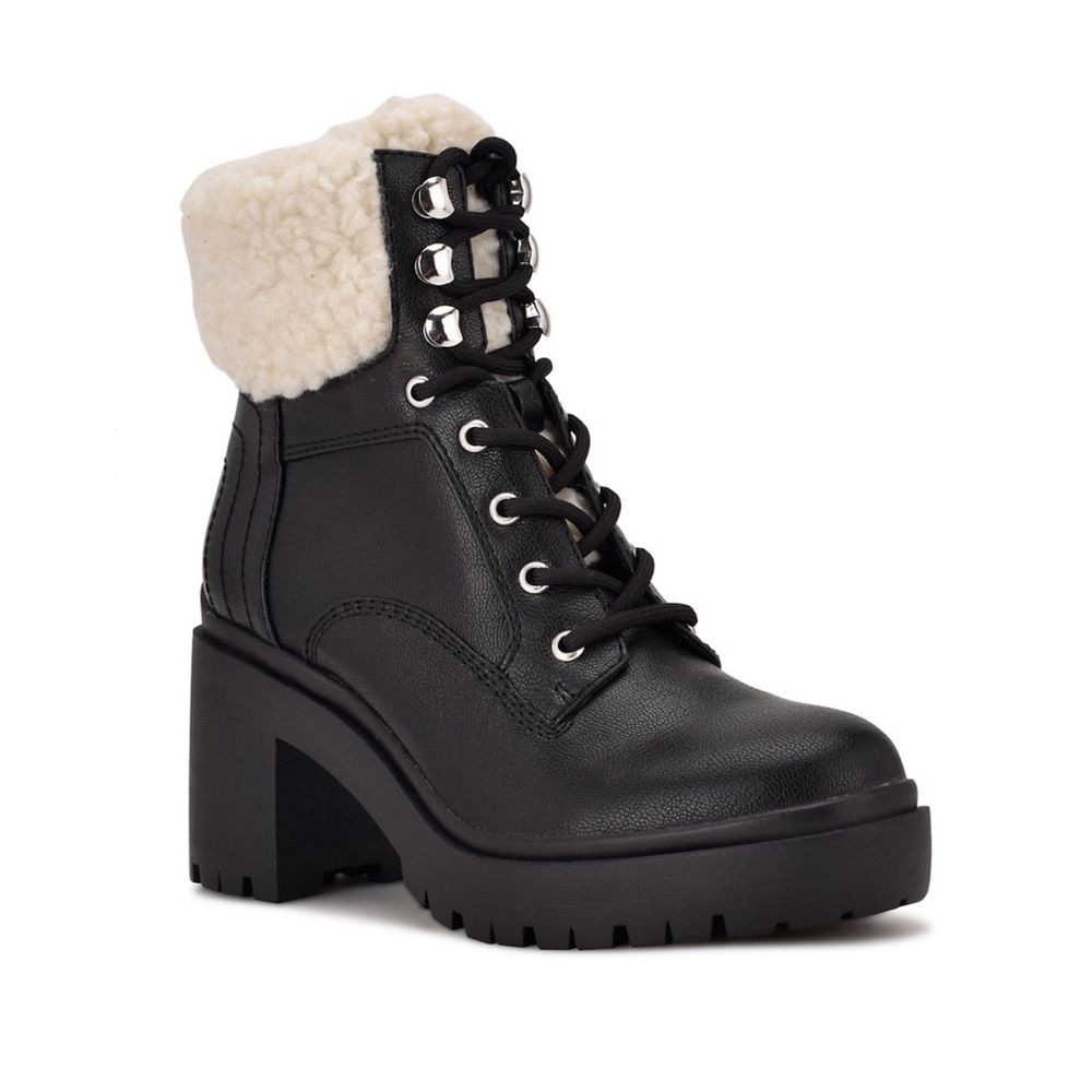 NIB Nine West Quinine Block Heel Combat Boots Black Size 10